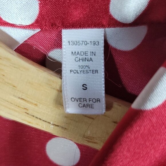 Victoria's Secret Satin Pajama Top Nightshirt Red Small Long Sleeve Dot Button - Picture 6 of 6